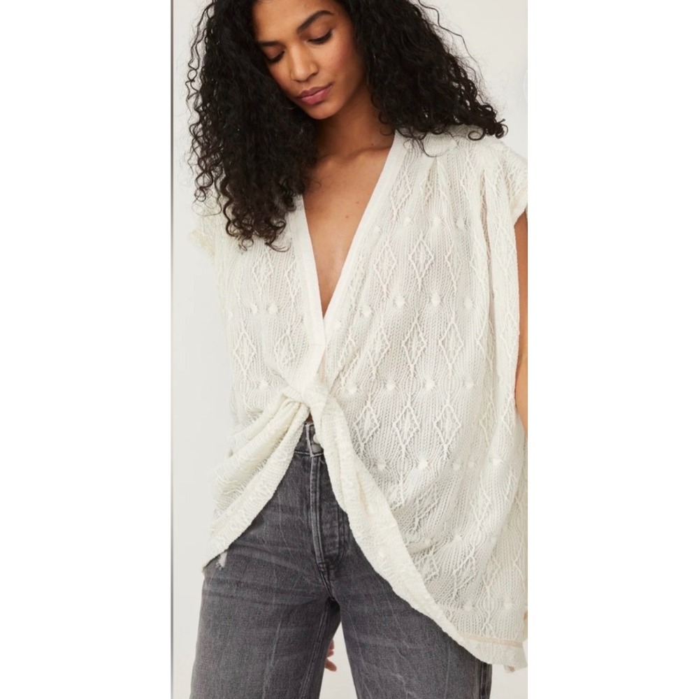 Free People Show Off Tee Cream Off White Size Medium Slouchy Oversized Textured